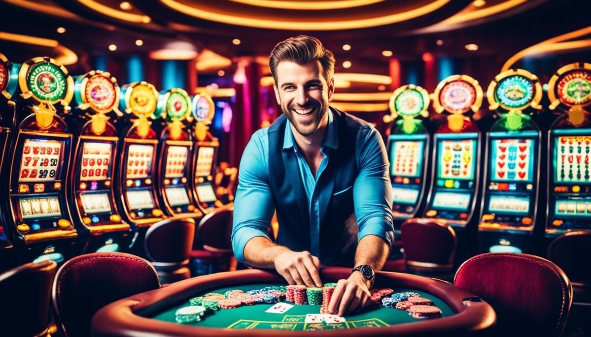 Game selection dashboard showing live tables and slot tiles